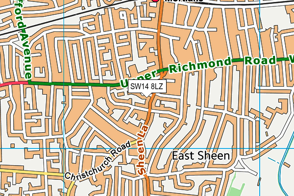 SW14 8LZ map - OS VectorMap District (Ordnance Survey)
