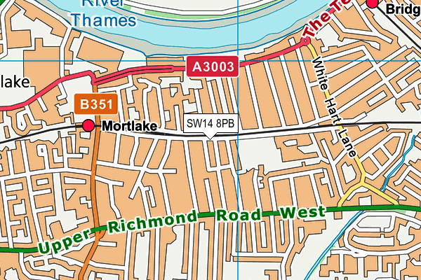 SW14 8PB map - OS VectorMap District (Ordnance Survey)