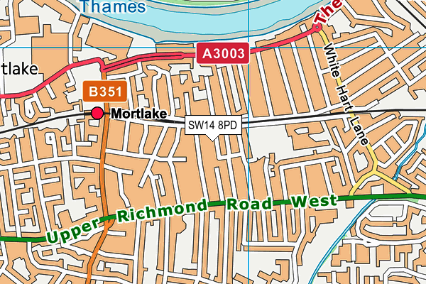 SW14 8PD map - OS VectorMap District (Ordnance Survey)