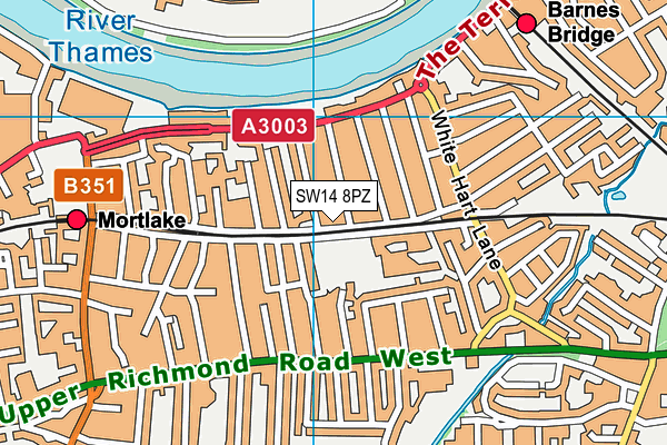 SW14 8PZ map - OS VectorMap District (Ordnance Survey)