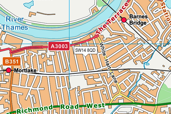 SW14 8QD map - OS VectorMap District (Ordnance Survey)