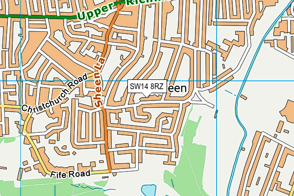 SW14 8RZ map - OS VectorMap District (Ordnance Survey)