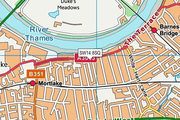 SW14 8SQ map - OS VectorMap District (Ordnance Survey)