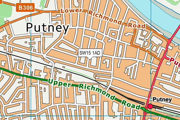 SW15 1AD map - OS VectorMap District (Ordnance Survey)