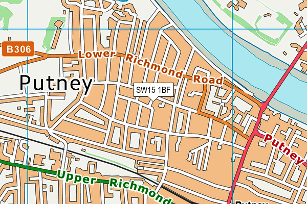 SW15 1BF map - OS VectorMap District (Ordnance Survey)