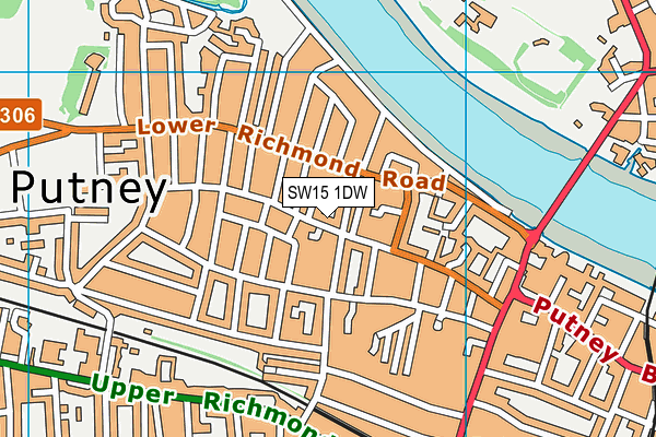 SW15 1DW map - OS VectorMap District (Ordnance Survey)