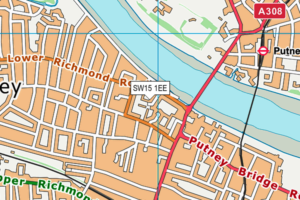 SW15 1EE map - OS VectorMap District (Ordnance Survey)