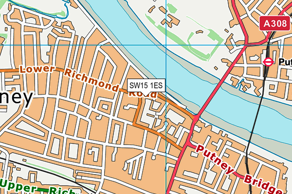 SW15 1ES map - OS VectorMap District (Ordnance Survey)