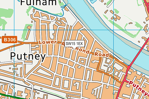 SW15 1EX map - OS VectorMap District (Ordnance Survey)