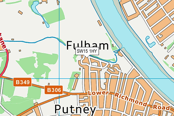 SW15 1HY map - OS VectorMap District (Ordnance Survey)