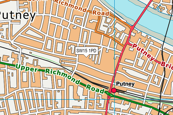 SW15 1PD map - OS VectorMap District (Ordnance Survey)