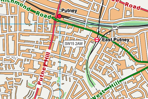 SW15 2AW map - OS VectorMap District (Ordnance Survey)