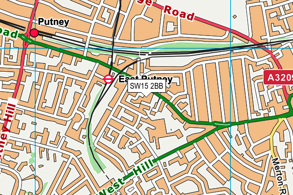 SW15 2BB map - OS VectorMap District (Ordnance Survey)