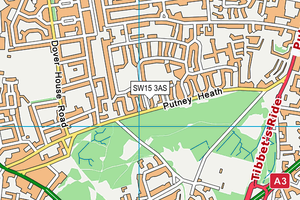 SW15 3AS map - OS VectorMap District (Ordnance Survey)