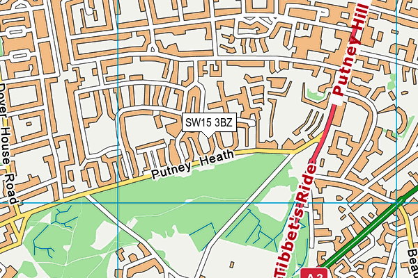 SW15 3BZ map - OS VectorMap District (Ordnance Survey)