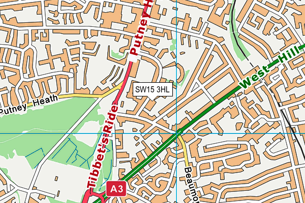 SW15 3HL map - OS VectorMap District (Ordnance Survey)