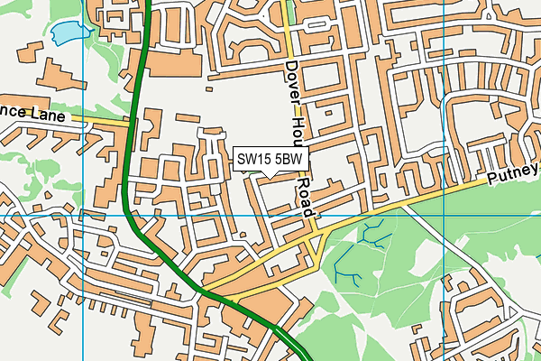 SW15 5BW map - OS VectorMap District (Ordnance Survey)