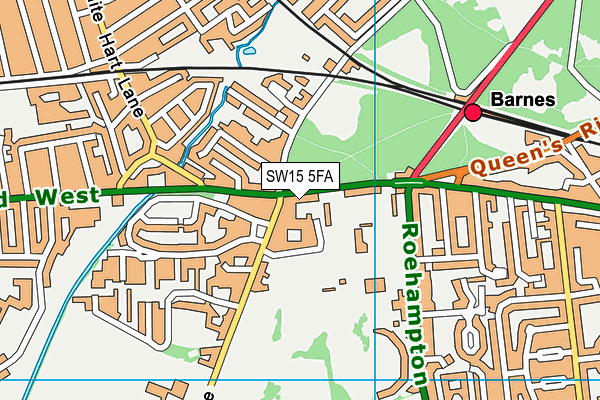 SW15 5FA map - OS VectorMap District (Ordnance Survey)