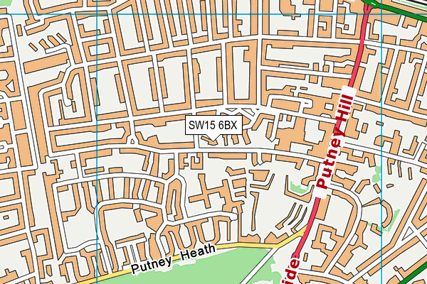 SW15 6BX map - OS VectorMap District (Ordnance Survey)