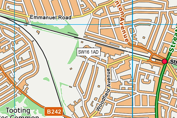 SW16 1AD map - OS VectorMap District (Ordnance Survey)