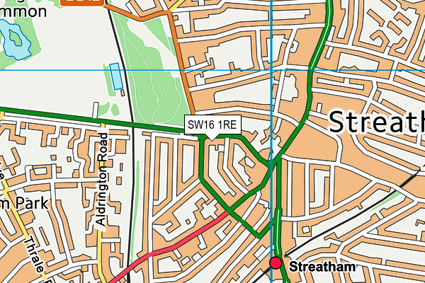 SW16 1RE map - OS VectorMap District (Ordnance Survey)