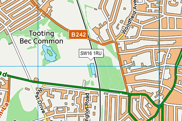 Tooting Bec Lido map (SW16 1RU) - OS VectorMap District (Ordnance Survey)