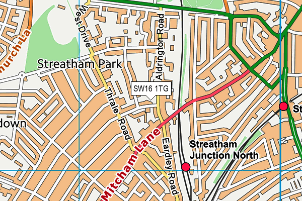 SW16 1TG map - OS VectorMap District (Ordnance Survey)