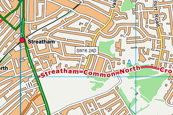 SW16 2AD map - OS VectorMap District (Ordnance Survey)