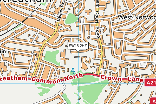 SW16 2HZ map - OS VectorMap District (Ordnance Survey)