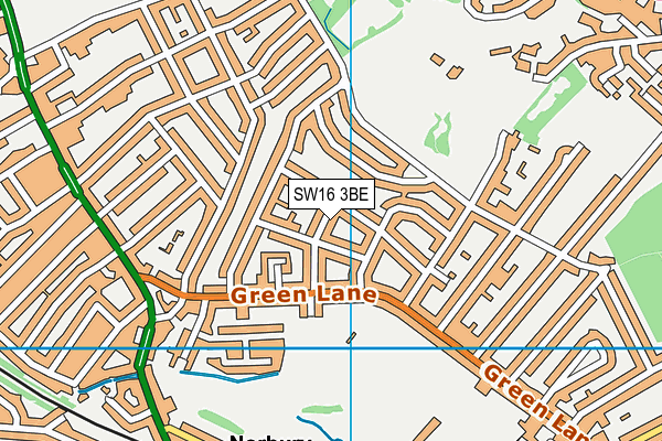 SW16 3BE map - OS VectorMap District (Ordnance Survey)