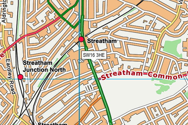 SW16 3HE map - OS VectorMap District (Ordnance Survey)