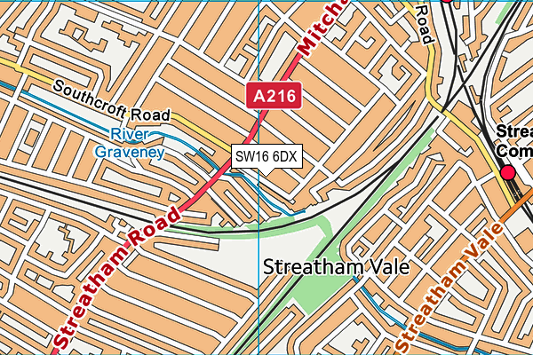 SW16 6DX map - OS VectorMap District (Ordnance Survey)