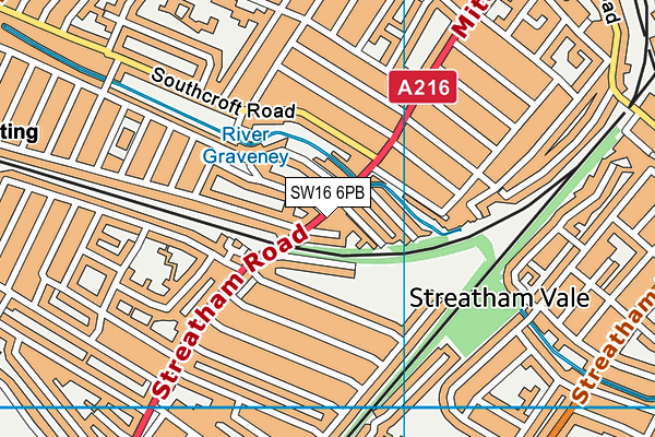 SW16 6PB map - OS VectorMap District (Ordnance Survey)