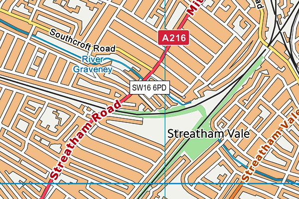 SW16 6PD map - OS VectorMap District (Ordnance Survey)