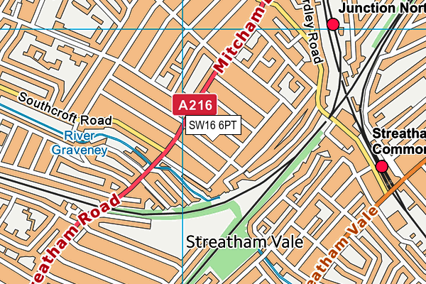 SW16 6PT map - OS VectorMap District (Ordnance Survey)