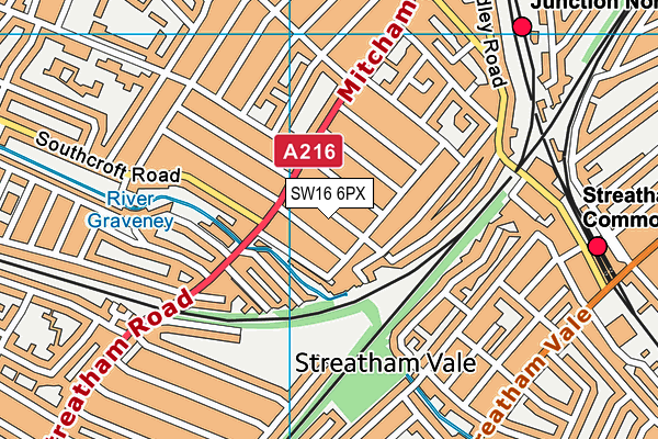 SW16 6PX map - OS VectorMap District (Ordnance Survey)