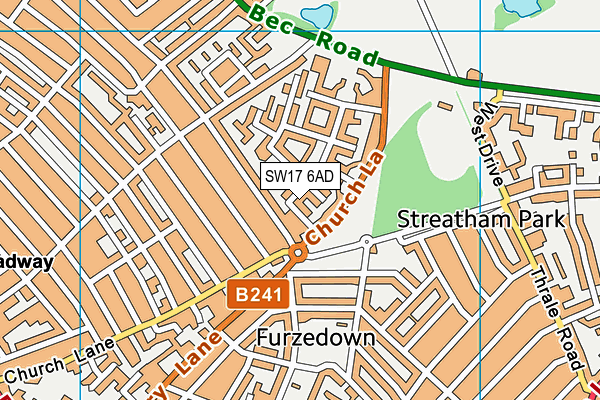 SW17 6AD map - OS VectorMap District (Ordnance Survey)