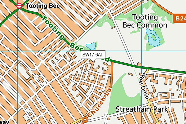 SW17 6AT map - OS VectorMap District (Ordnance Survey)