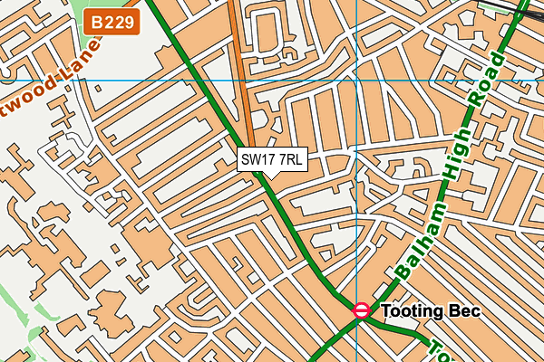 SW17 7RL map - OS VectorMap District (Ordnance Survey)