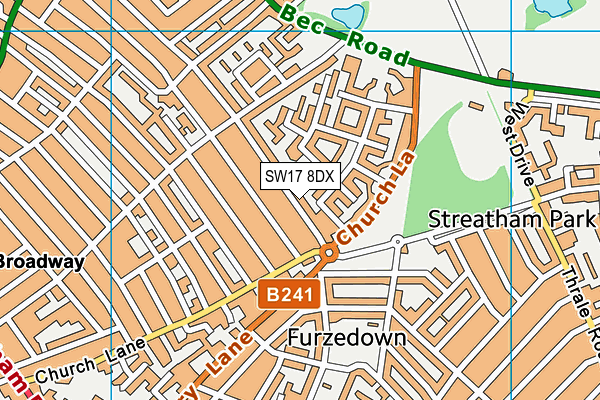 SW17 8DX map - OS VectorMap District (Ordnance Survey)