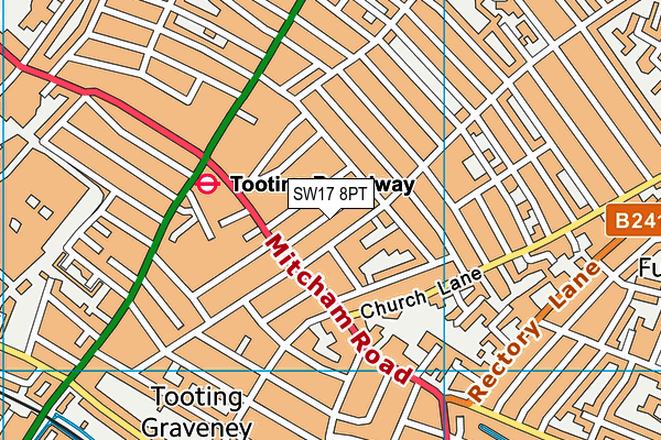 SW17 8PT map - OS VectorMap District (Ordnance Survey)