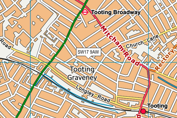 SW17 9AW map - OS VectorMap District (Ordnance Survey)