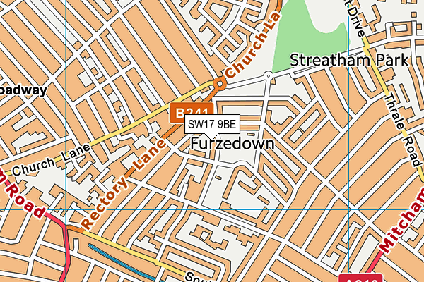 SW17 9BE map - OS VectorMap District (Ordnance Survey)