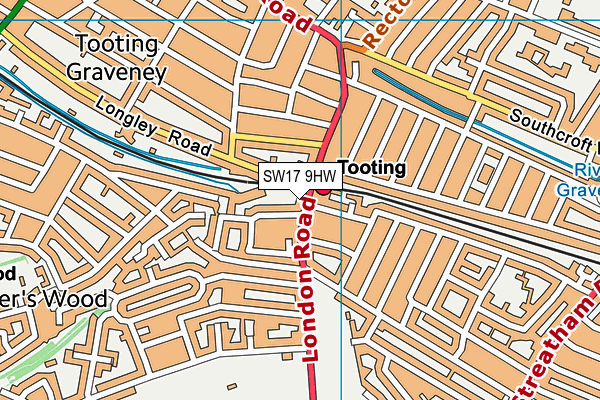 SW17 9HW map - OS VectorMap District (Ordnance Survey)