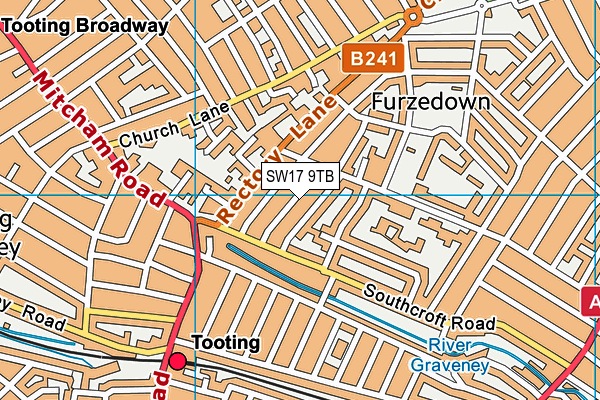 SW17 9TB map - OS VectorMap District (Ordnance Survey)