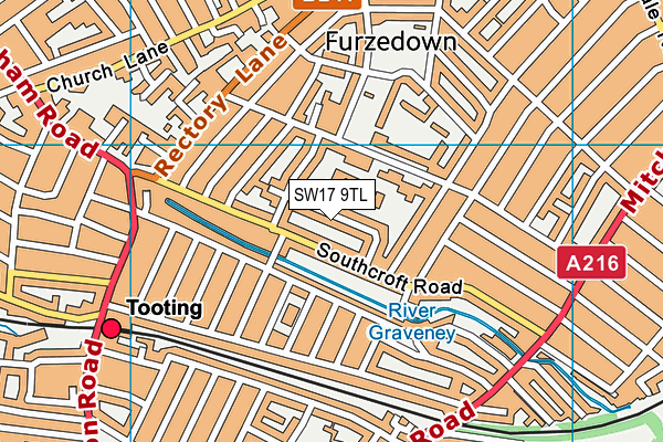 SW17 9TL map - OS VectorMap District (Ordnance Survey)