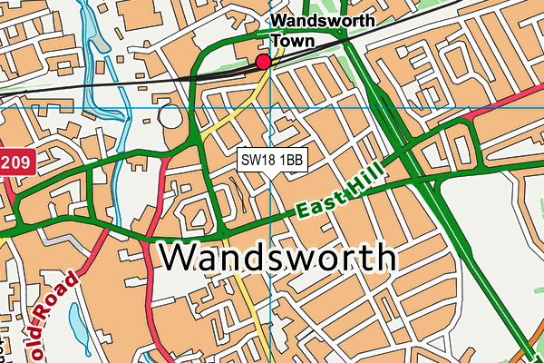 SW18 1BB map - OS VectorMap District (Ordnance Survey)