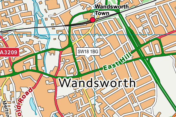 SW18 1BG map - OS VectorMap District (Ordnance Survey)