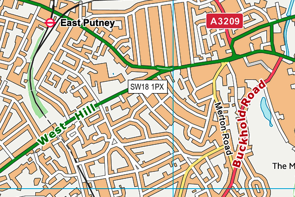 SW18 1PX map - OS VectorMap District (Ordnance Survey)