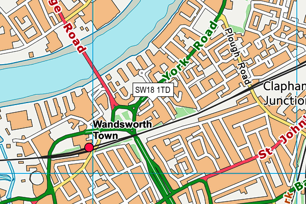SW18 1TD map - OS VectorMap District (Ordnance Survey)